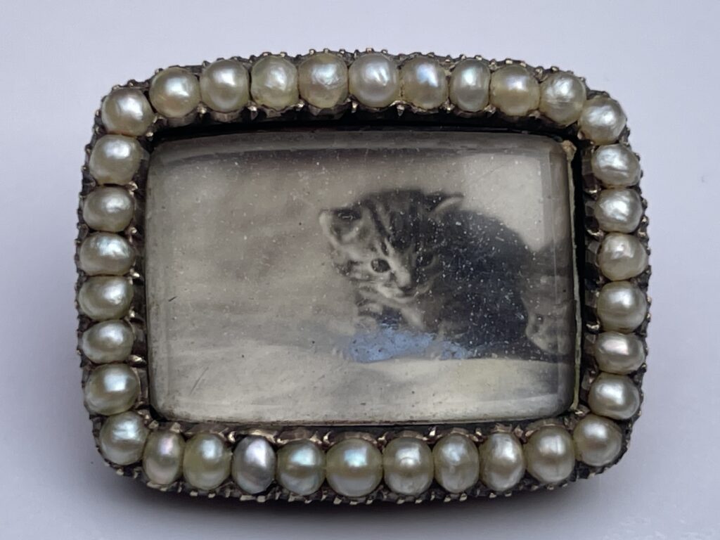 Mourning brooch altered with a photo of a kitten